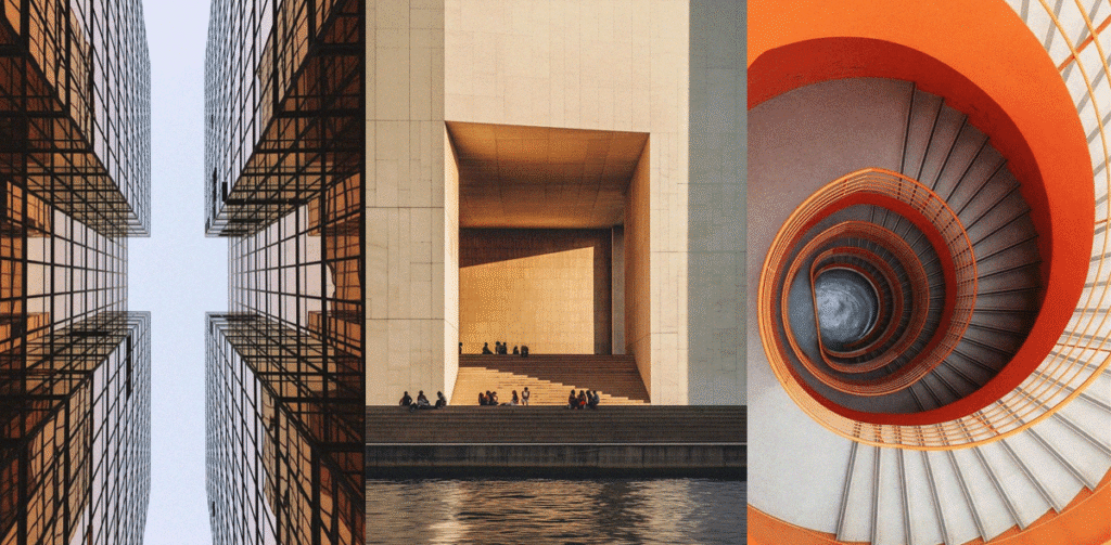 Architectural facade showcasing geometric grids, patterns, and visual structure.
